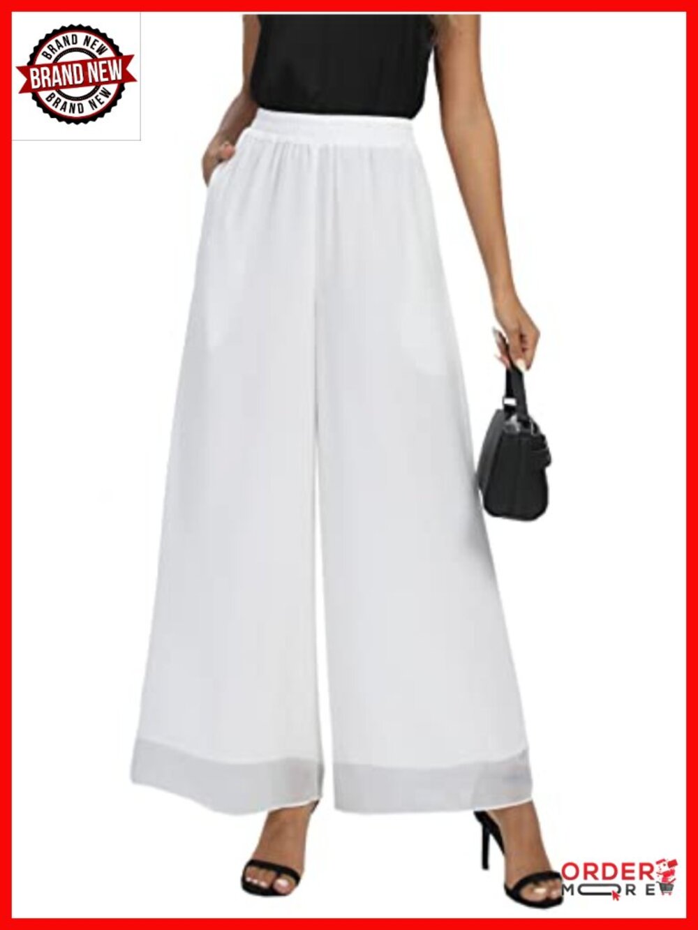 Women's Chiffon Palazzo Pants Elastic Waist Wide Leg Trousers